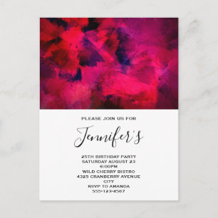 Invitation Carte Postale Rouge foncé et violet Gras moderne Abstrait annive