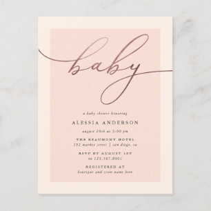 Invitation Carte Postale Rougissent et le baby shower rose de fille de