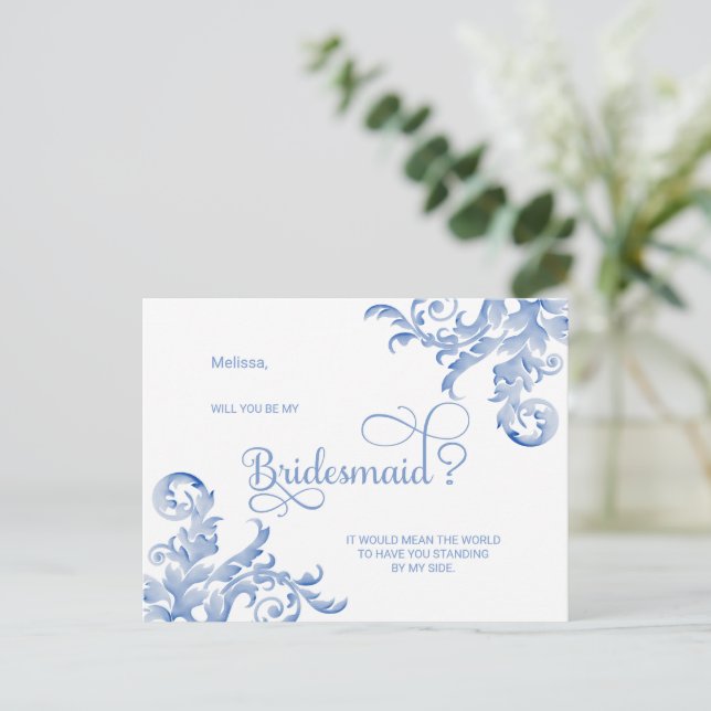 Invitation Carte Postale Royal Blue Flouring Serez-Vous Ma Femme D'Accueil (Debout devant)
