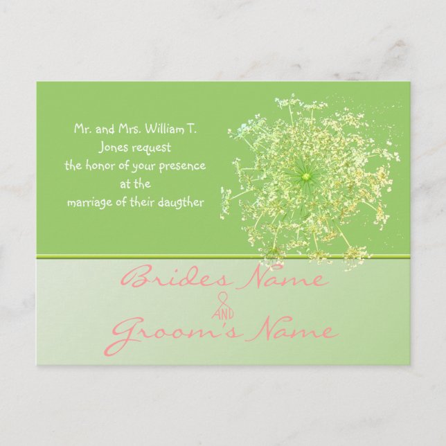 Invitation Carte Postale Royal Elegant Rose Queen Anne's Lace Mariage Invit (Devant)