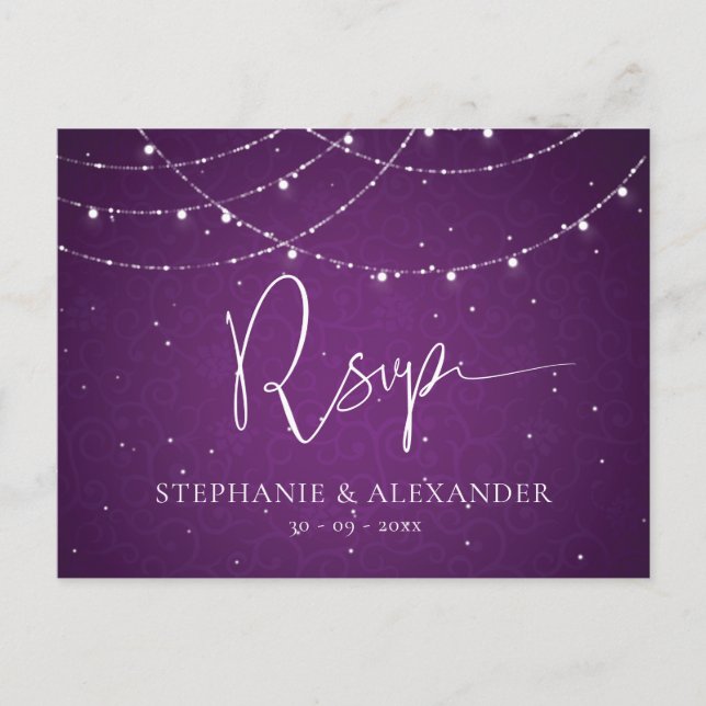 Invitation Carte Postale Royal Violet String éclat mariage RSVP (Devant)