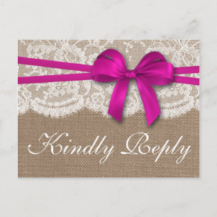 Invitation Carte Postale RSVP, collection de Mariages Rustic Pink Bow