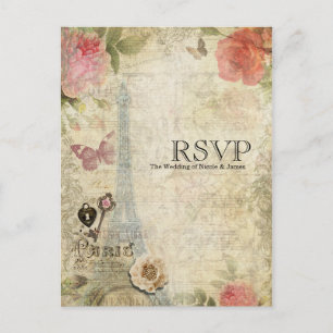 Invitation Carte Postale RSVP de mariage à clé et serrure de roses roses vi