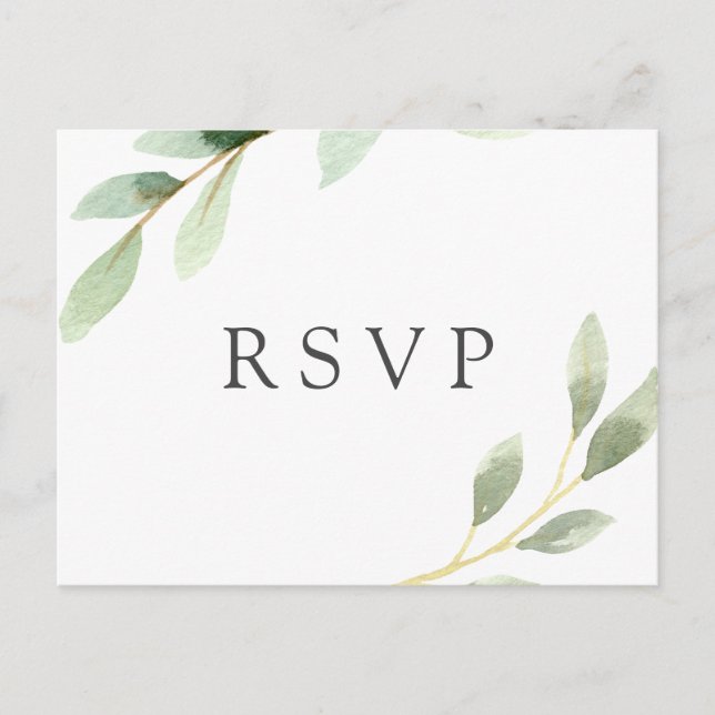 Invitation Carte Postale RSVP de mariage botanique à feuillage vert (Devant)