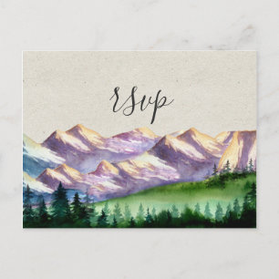 Invitation Carte Postale RSVP de mariage en montagne avec choix de repas