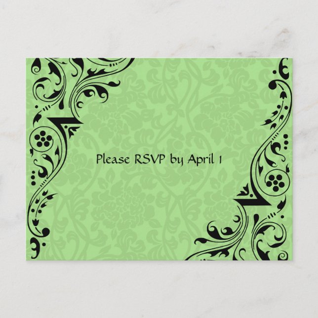 Invitation Carte Postale RSVP en dentelle noire et celadon (Devant)
