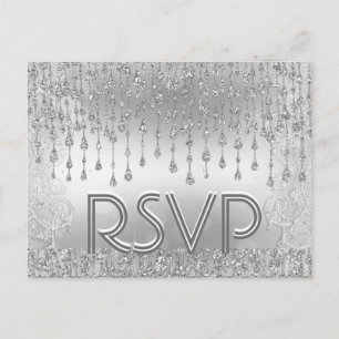 Invitation Carte Postale RSVP   Étoiles en chute d'argent
