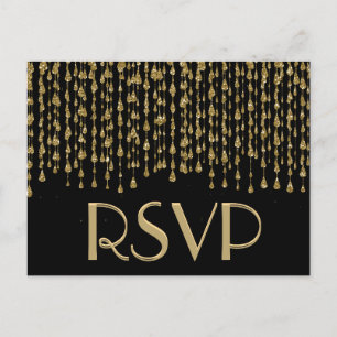 Invitation Carte Postale RSVP   Etoiles en chute d'or