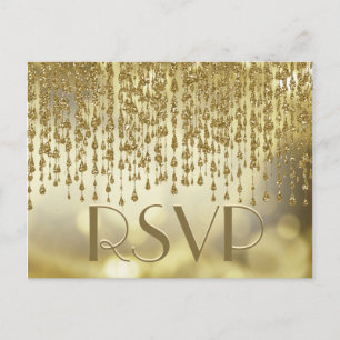 Invitation Carte Postale RSVP Flux Gold Confetti avec Arrière - plan Boke