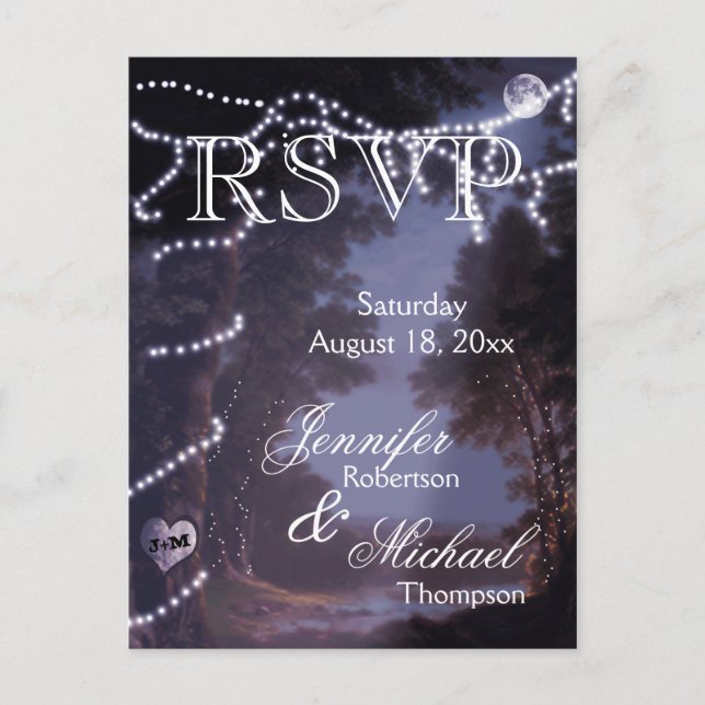 Invitation Carte Postale RSVP - Lumières de l'arbre (Devant)