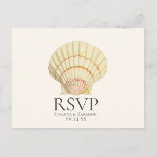 Invitation Carte Postale RSVP Mariage Coquillage Crème Vintage