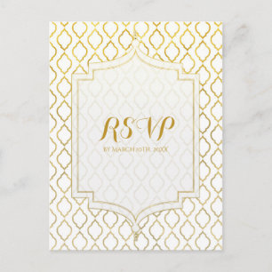 Invitation Carte Postale RSVP Mariage Glamour Marocain Arabe Or et Blanc