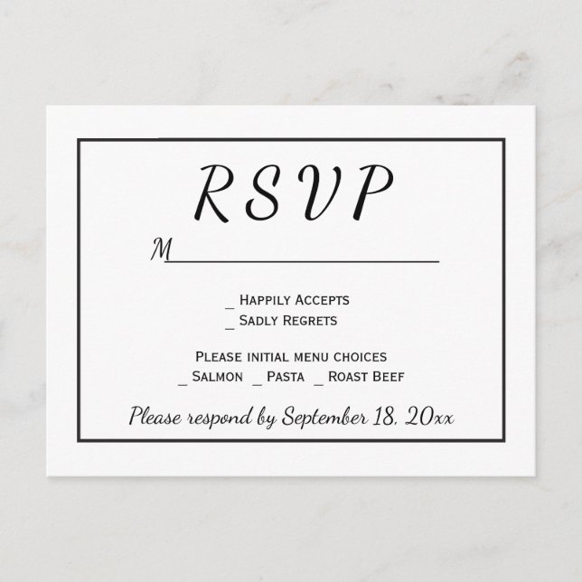 Invitation Carte Postale RSVP Mariage Minimaliste Noir et Blanc (Devant)
