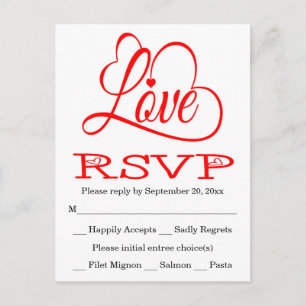 Invitation Carte Postale RSVP Red and White Love Hearts Mariage / voiture d