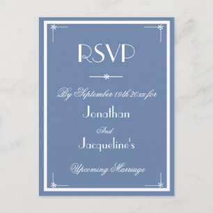 Invitation Carte Postale RSVP Rustique Dusty Blue Mariage choix de repas RS