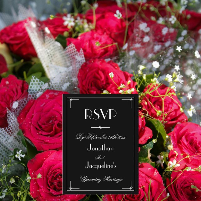 Invitation Carte Postale RSVP Simple Elegant Noir Classique Mariage RSVP (RSVP - Simple elegant black classic wedding RSVP invitation postcards.)