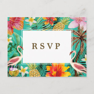 Invitation Carte Postale rsvp tropical de noce de flamant de plage