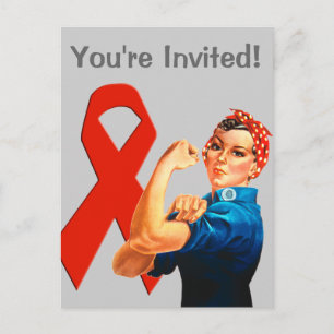 Invitation Carte Postale Ruban de sensibilisation rouge Rosie la riveuse