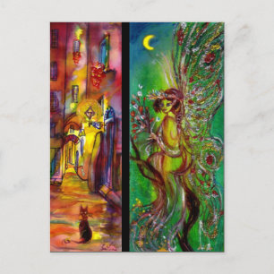 Invitation Carte Postale Rue la nuit et Fée verte