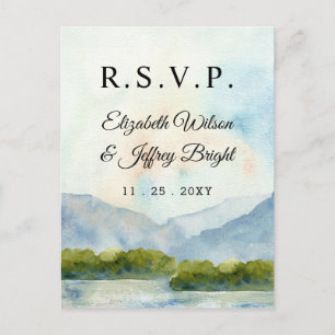 Invitation Carte Postale Russe Aquarelle Montagnes Lac Hiver RSVP