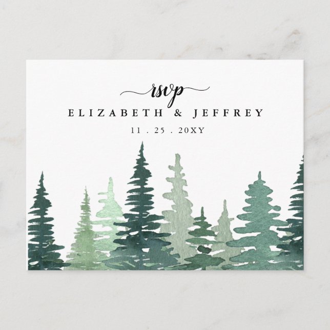 Invitation Carte Postale Russe Aquarelle Pine Forest hiver RSVP (Devant)