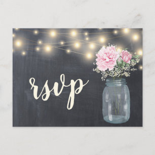 Invitation Carte Postale Russe Chalkboard Peony Floral Mason Jar   RSVP