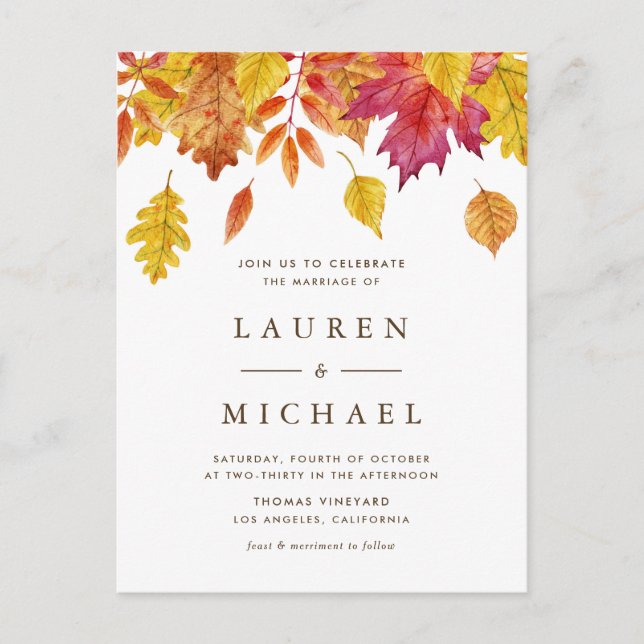Invitation Carte Postale Russe en chute Feuille Automne Mariage QR Code (Devant)