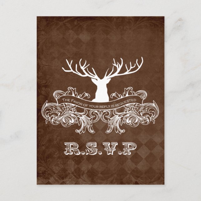 Invitation Carte Postale Rustic Antler, Deer Winter Woodland rsvp (Devant)