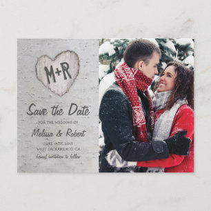 Invitation Carte Postale Rustic Birch Tree Photo Enregistrer La Date