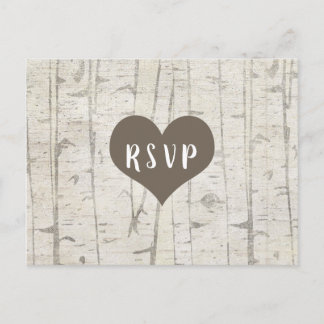 Invitation Carte Postale Rustic Birch Wood mariage rsvp buffet