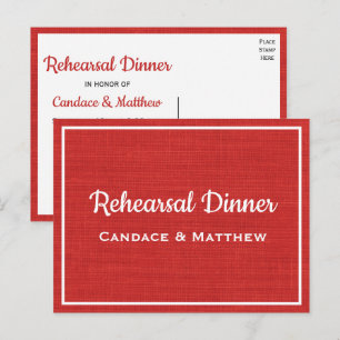 Invitation Carte Postale Rustic Burlap Red Country Rehearer Dîner