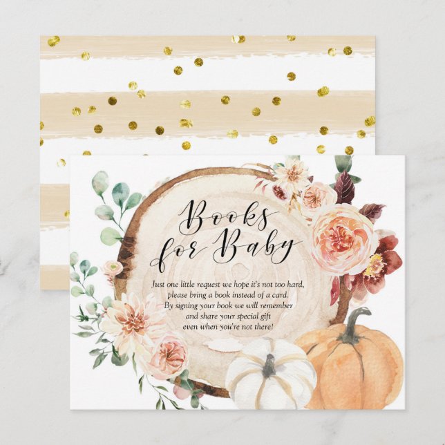 Invitation Carte Postale Rustic Citrouille Floral Baby showers Livres pour  (Devant / Derrière)