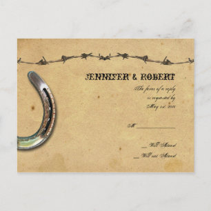 Invitation Carte Postale Rustic Country Horseshoes Mariage Barbed RSVP