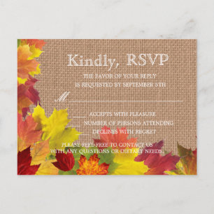 Invitation Carte Postale Rustic Fall quitte Burlap Wedding RSVP