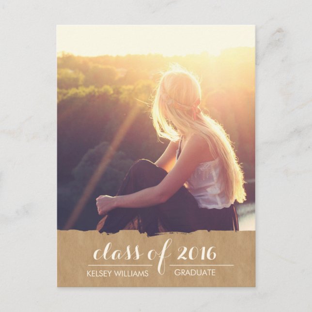 Invitation Carte Postale Rustic Kraft Look Photo Graduation Celebration (Devant)