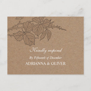 Invitation Carte Postale Rustic Kraft Papier Feuille Mariage Motif RSVP
