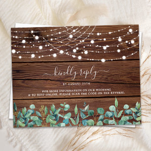 Invitation Carte Postale Rustic String Lights QR Code Wedding RSVP