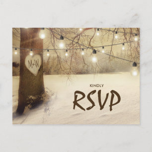 Invitation Carte Postale Rustic Winter Tree Twinkle lumières mariage RSVP