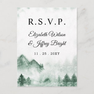 Invitation Carte Postale Rustique Aquarelle Montagnes Pine Hiver RSVP