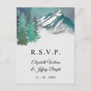 Invitation Carte Postale Rustique Aquarelle Montagnes Pine Hiver RSVP