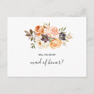 Invitation Carte Postale Rustique Automne Élégant Floral Maid of Honor
