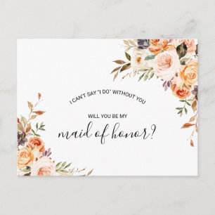 Invitation Carte Postale Rustique Automne Élégant Floral Maid of Honor