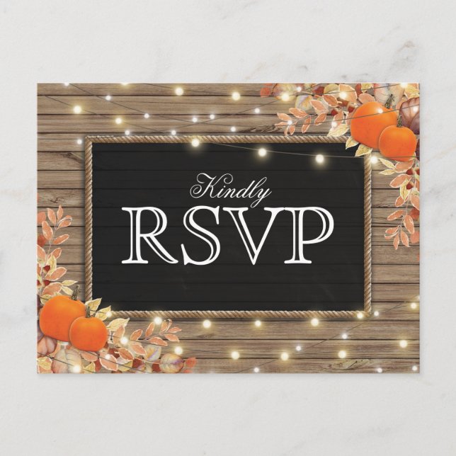 Invitation Carte Postale Rustique Automne Réponse Automne | Citrouille Wedd (Devant)