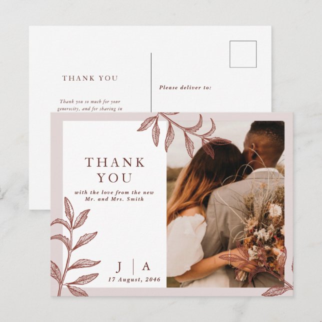 Invitation Carte Postale Rustique Boho Chic Photo Mariage Merci Postcard (Devant / Derrière)