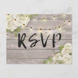 Invitation Carte Postale Rustique Bois Floral String Lumière Mariage RSVP R