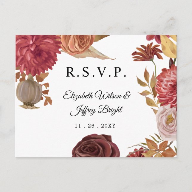 Invitation Carte Postale Rustique Botanique Automne Mariage de automne RSVP (Devant)