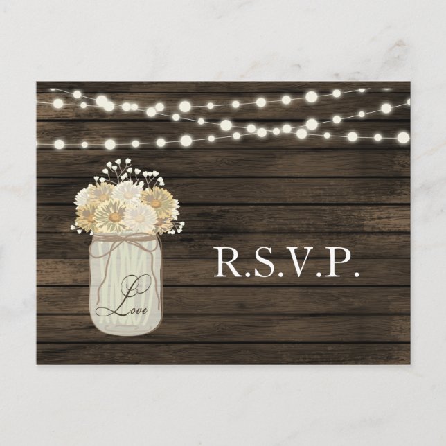 Invitation Carte Postale Rustique Country Mason Jar Daisy Grange Mariage en (Devant)