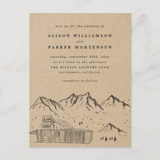 Invitation Carte Postale Rustique Kraft à la main montagnes et Mariage de c