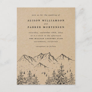 Invitation Carte Postale Rustique Kraft dessiné à la main Montagnes & Arbre