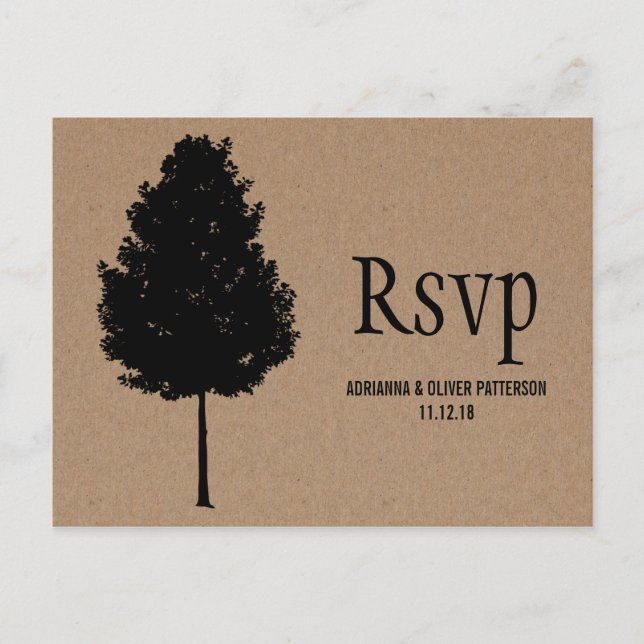 Invitation Carte Postale Rustique Kraft Papier Forêt Mariage RSVP (Devant)
